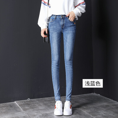 

High-waisted skinny jeans womens feet 2019 fall the new Korean version is thin elastic&large black trousers