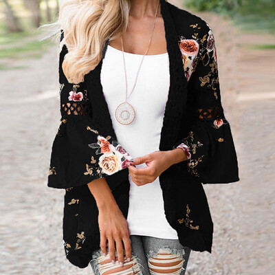 

Toponeto Women Lace Floral Open Cape Casual Coat Blouse kimono Jacket Cardigan BKL
