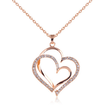 

Ladies Romantic Double Love Heart Rhinestone Choker Chain Necklace Jewelry