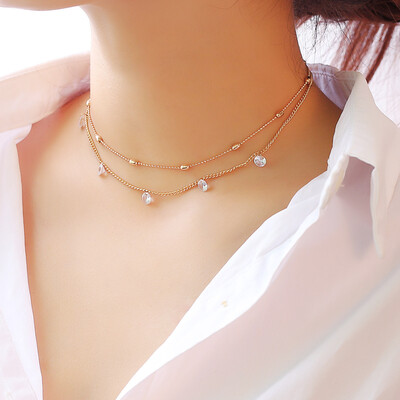 

Europe&the United States cross-border accessories new 2018 summer fashion clavicle zircon necklace metal material multi-layer ornaments
