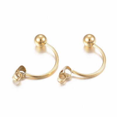 

304 Stainless Steel Ear Nut Earring Backs with Round Ball Beads Golden 23x5mm Pin 1mm