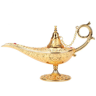 

Greensen Collectable Metal Carved Hollow Legend Lamp Hollow Aladdin Magic Genie Light Wishing Pot Decor