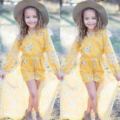 

UK Stock Kid Baby Girl Long Sleeve Party Floral Romper Overall Dress One-Pieces