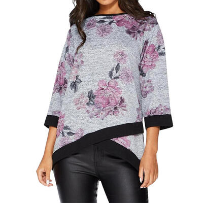 

Women Print O-Neck Irregular Hem Three Quarter Sleeve Autumn Leisure Tops