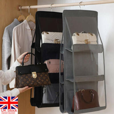 

UK Hanging Handbag Organizer6 Pockets Shelf Bag Storage Holder Wardrobe&Closets