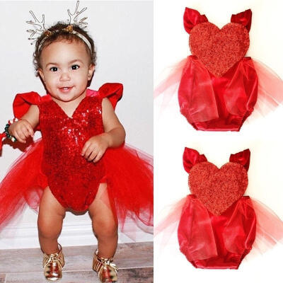 

XMAS Baby Girl Sequins Heart Tulle Romper Jumpsuit Outfits Sunsuit One-pieces