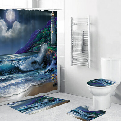 

〖Follure〗4PCS Non Slip Toilet Polyester Cover Mat Set Bathroom Shower Curtain