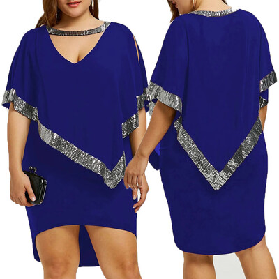 

〖Follure〗Women Plus Size Sequined Decorated V-Neck Half Sleeve Sparkly Capelet Dress