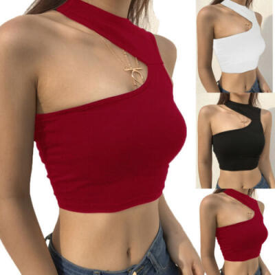 

Women Fashion Single Shoulder Irregular Vest Crop Top Sexy Sport Slim Tank Top