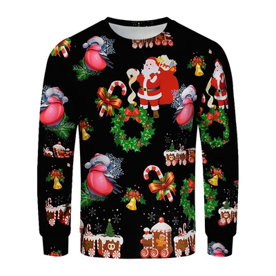 

Toponeto Christmas Couples 3D Printed Long-sleeved Sweater With Round Collar Blouse