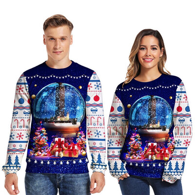 

Toponeto Mens Casual Christmas Funny 3D Print Party Long Sleeve O-Neck Top Blouse Coat