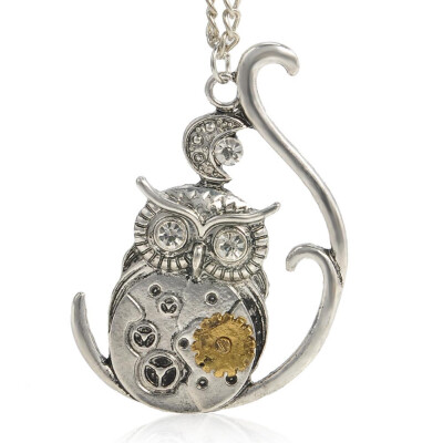 

2019 Hot Women Fashion Cute Retro Owl Necklace Punk Heart Shaped Mechanical Necklace Best Gift Jewelry