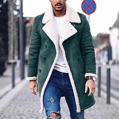 

Winter Mens Jacket Thicken Warm Trench Long Outwear Button Overcoat Coats -3XL