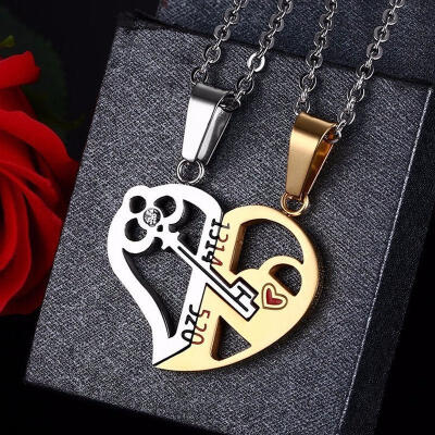 

Fashion Men&39s Women&39s Stainless Steel Love Heart Shaped Couple Pendant Necklace