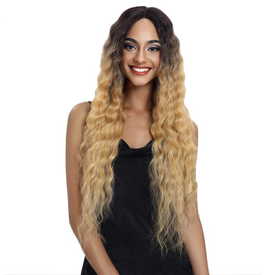

Noble Hair Lace Front ombre blonde Wig 30 Inch Long Wavy Dark Root Synthetic Wigs For Black Women 2 Colors Available Free Ship