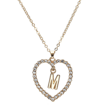 

New Fashion Crystal Initial Personalized Letter Heart Pendent Name Necklace for Women Charm Gold Color Chain Choker Jewelry Gift