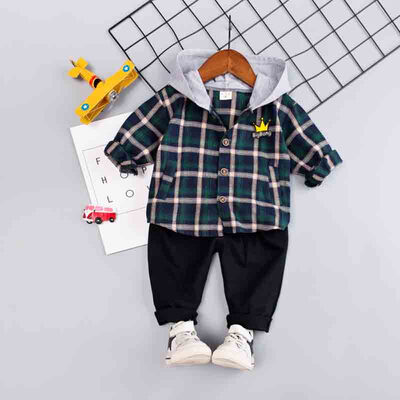 

Toddler Newborn Boy Autumn Outfits Long Sleeve Plaid Print Hoodie Shirt TopTrousers Casual Sets