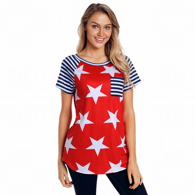 

Striped printed round neck short sleeve casual sling shirt womens