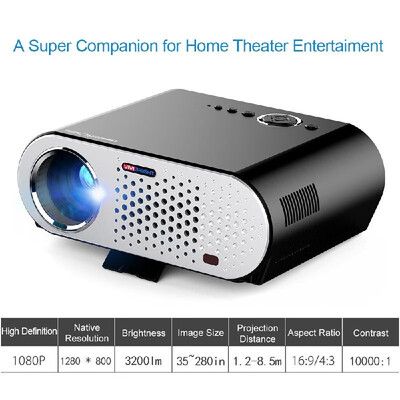 

GP90 Projector Full Color 280" LED Projector 3200 ANSI Lumens 1280 800 Pixel 100001 Contrast Ratio with HD IN VGA AV USB Port f