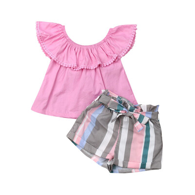 

2PCS Toddler Kid Baby Girl Summer Clothes T-shirt TopsShorts Pants Outfits