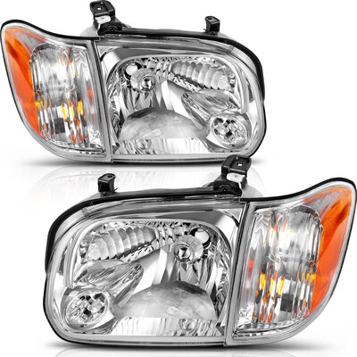 

Headlight Assembly for 05 06 Toyota Tundra Double Cab 05 06 07 Sequoia Headlamp Replacement Chrome Housing Clear Lens