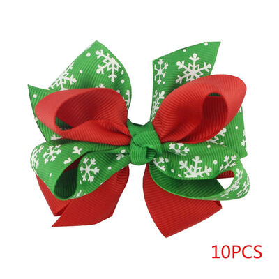 

10PCS Delicated Green Snowflake Bowknot Christmas Girls Hair Clip Infant Hairpin Bowtie Children Hair Accessories