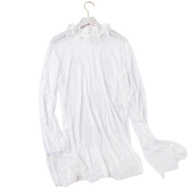 

Women Summer Lace Transparent Long Sleeve Solid Color Sexy Personality All-match Shirts