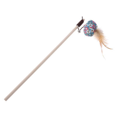 

Handmade Wooden Floral Cat Teaser Wand Rod Bell Sound Interactive Stick Toy