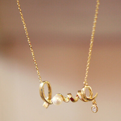 

Women Simple Necklace LOVE Letter Shape Rhinestone Chokers Necklace