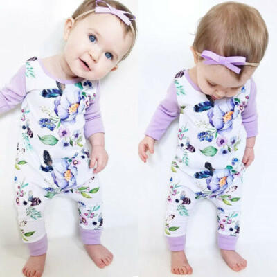 

Infant Newborn Baby Girls Long Jumpsuit Romper Bodysuit Cotton Clothes Outfit US