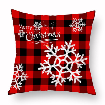 

Merry Christmas Elk Christmas Tree Snowflake Plaid Pillow Covers Holiday Sofa Throw Cushion Case Xmas Decor
