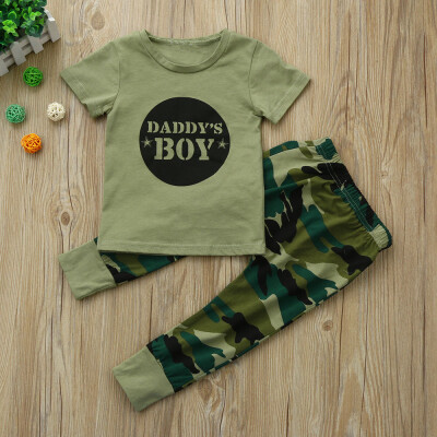 

2Pcs Newborn Toddler Baby Boys Letter Tops Camouflage Pants Outfits Set Clothes