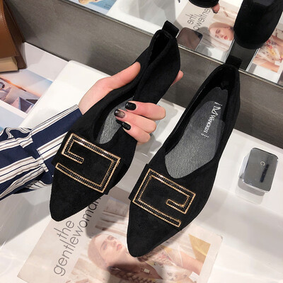 

Womens Shoes Spring&Summer Baitao Elegant Retro Shallow Soft Bottom Point Gentle Fairy Square Button Flat Bottom Single Shoes