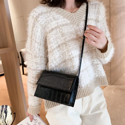 

Women Crossbody Bag PU Leather Solid Color Stone Pattern Flap Mini Travel Elegant Vintage Lady Purse