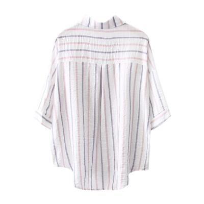 

Liva girl Women Blouse Striped Casual Tops Summer Lapel Chiffon Short Sleeve Blouse Female Loose Blouse Camiseta