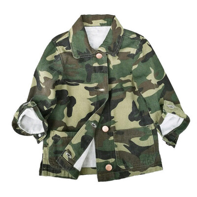 

New Girls Boys Camo Jacket Kids Autumn Long-Sleeved Button Coats Age 2-8Years