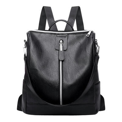 

Simple Women Zipper Backpack Shoulder Bag PU Leather Casual Small Schoolbag