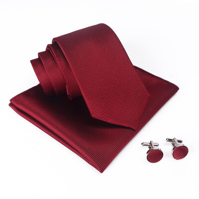 

Solid color thread tie set mens cufflinks square scarf tie three-piece suit suit dress with essential tie