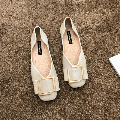 

Flat sole single shoe woman 2019 new summer Korean version shallow soft bottom net red square head fashion 100 beans shoes women s