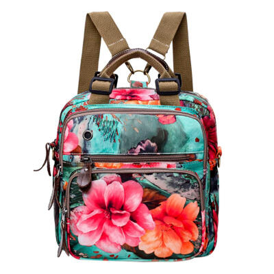 

Chinese Style Women Retro Flowers Print Shoulder Bag Zipper Travel Backpack