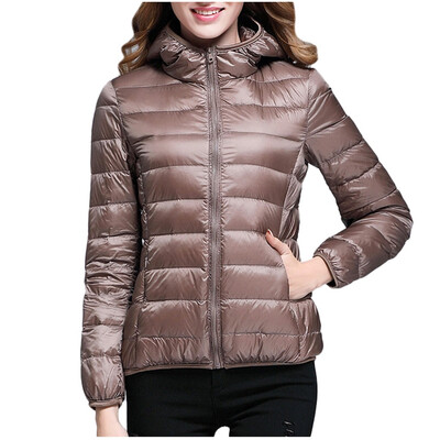 

Toponeto Women Casual Light Outerwear Solid Hooded Zippers Pocket Coat Down Jackets
