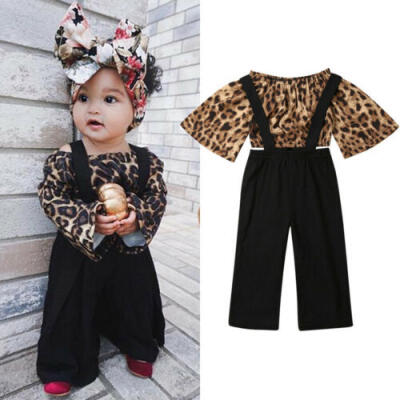 

2PCS Toddler Kids Baby Girl Winter Clothes Leopard TopsPants Overall Outfits UK