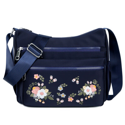 

Oblique satchel womens canvas Oxford cloth embroidered flower nylon bag with middle - aged mothers bag