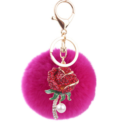 

Korean fashion pink rose keychain creative rex rabbit plush ball car bag pendant small gifts