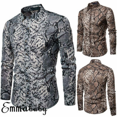 

Mens Casual snakeskin Shirt Long Sleeve Slim Fit Dress Shirts Tops Blouse