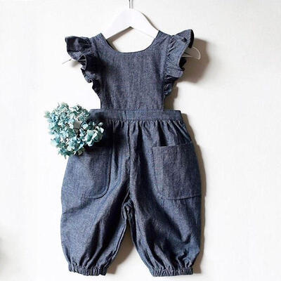 

1-6T Denim Kids Girls Romper Jean Trousers Leggings Braces Playsuit Overalls