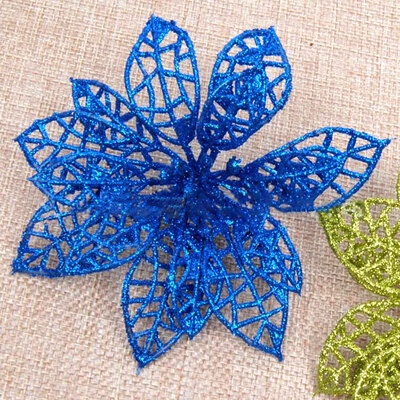 

New Fashion 5Pcs 7 Colors Christmas Decorations 10Cm Sticky Powder Christmas Fake Flowers Hollow Christmas Flower Home Tree Docor