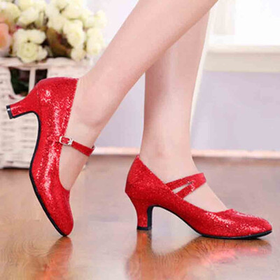 

Rose Mid-High Heels Glitter Dance Shoes Women Ballroom Latin Tango Rumba Dance Shoes