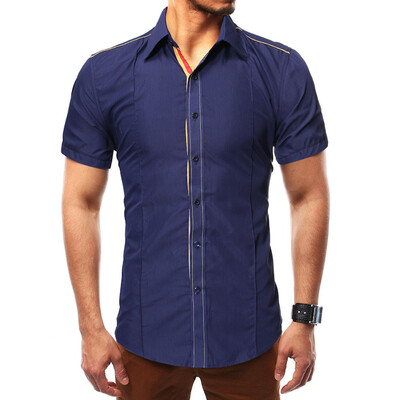 

Tailored Men Fashion Solid Pathwork Style Design Smart Casual Shirts Tops Blouse