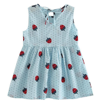 

Summer Girls Kids Lovely Cotton Print Strawberry Sleeveless Vest Dress